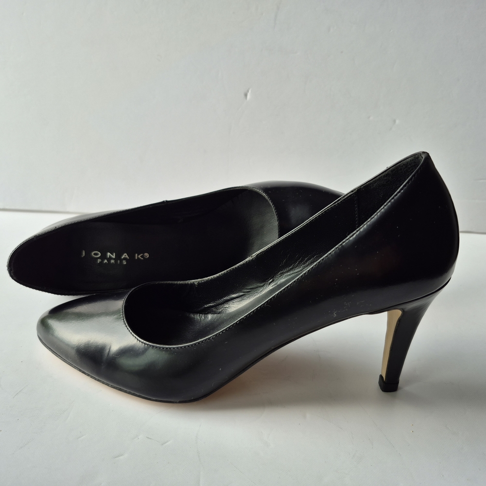 Jonak Paris Black Stiletto Heels, S38, leather Pointed Toe Pumps Office Elegance